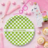 Lime Green Checked Pattern Gepersonaliseerd Papieren Bordje (Feest)