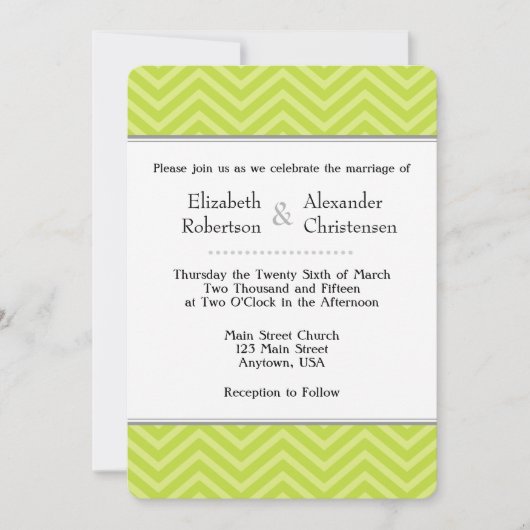 Lime Green Chevron Faire-part de mariage (Devant)