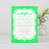 Lime Green Chevron Stripes Wedding Invitations Kaart (Staand voorkant)