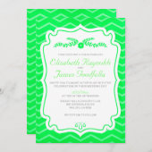 Lime Green Chevron Stripes Wedding Invitations Kaart (Voorkant / Achterkant)
