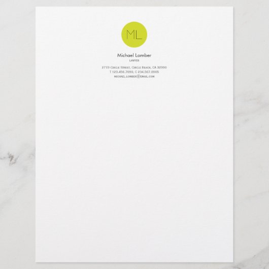 Lime Green Circle Monogram Top Letterhead Briefhoofd Ontwerp (Voorkant)