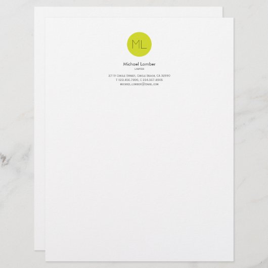 Lime Green Circle Monogram Top Letterhead Briefhoofd Ontwerp (Voorkant / Achterkant)