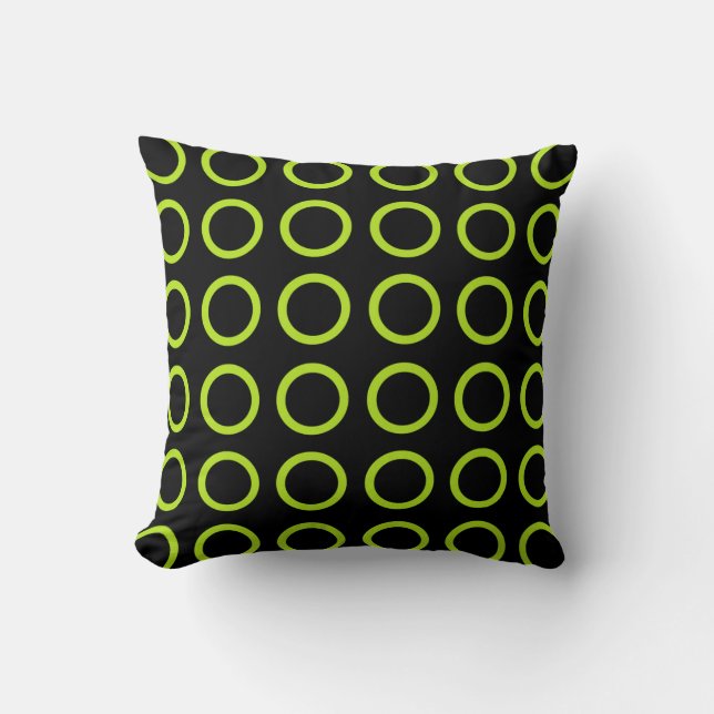 Lime Green Circles Black Kussen (Voorkant)
