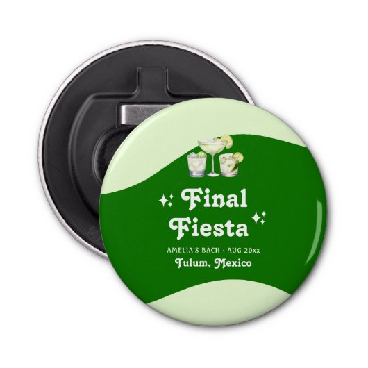 Lime Green Citrus Final Fiesta Bachelorette Button Flesopener (Voorkant)