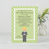 Lime Green Cute First Communion Boy Invitation (Debout devant)