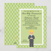 Lime Green Cute First Communion Boy Invitation (Devant / Derrière)