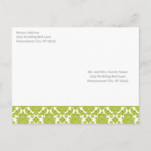 Lime Green Damask sur Faire-part de mariage blanc (Dos)