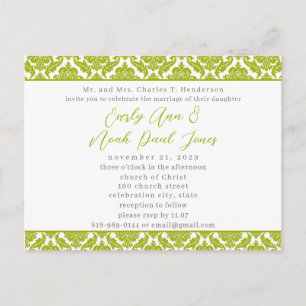 Lime Green Damask sur Faire-part de mariage blanc