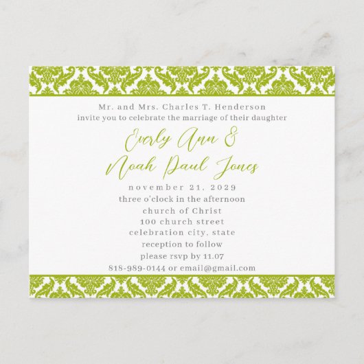 Lime Green Damask sur Faire-part de mariage blanc (Devant)