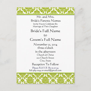 Lime Green Damask sur Faire-part de mariage blanc