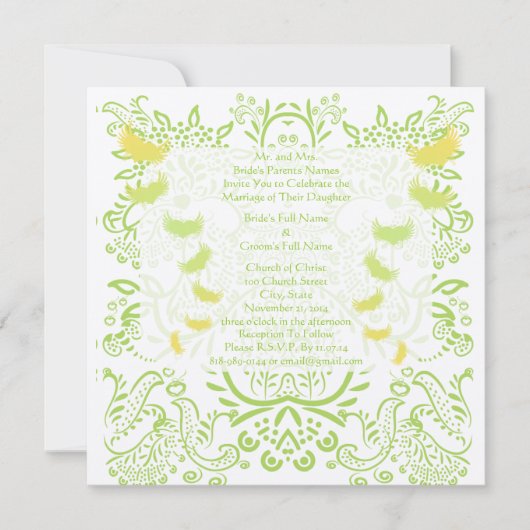 Lime Green Damask Wedding Invitation Kaart (Voorkant)