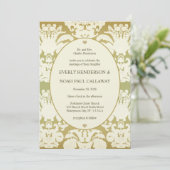 Lime Green Damask Wedding Invitation Kaart (Staand voorkant)