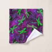 Lime Green Dragonlies sur violet et rose (Gant de toilette)