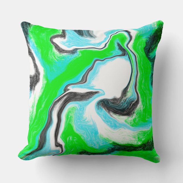 Lime Green en Aqua Blue Bubble Abstract Art Throw Kussen (Voorkant)
