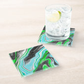 Lime Green en Aqua Blue Bubble Abstracte Art Glazen Onderzetter (Schuin)