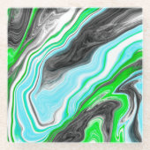 Lime Green en Aqua Blue Bubble Abstracte Art Glazen Onderzetter (Voorkant)