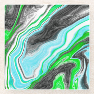 Lime Green en Aqua Blue Bubble Abstracte Art Glazen Onderzetter