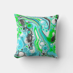 Lime Green en Aqua Blue Bubble Abstracte Art Kussen
