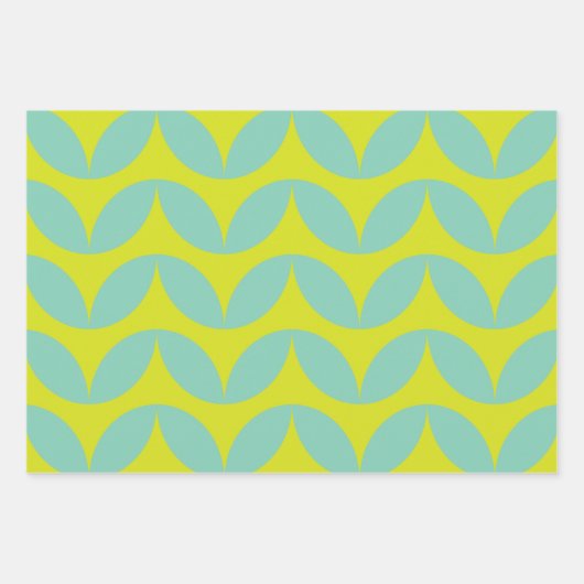 Lime Green en Aqua Blue Retro Leaf Pattern Inpakpapier Vel (Voorkant 3)
