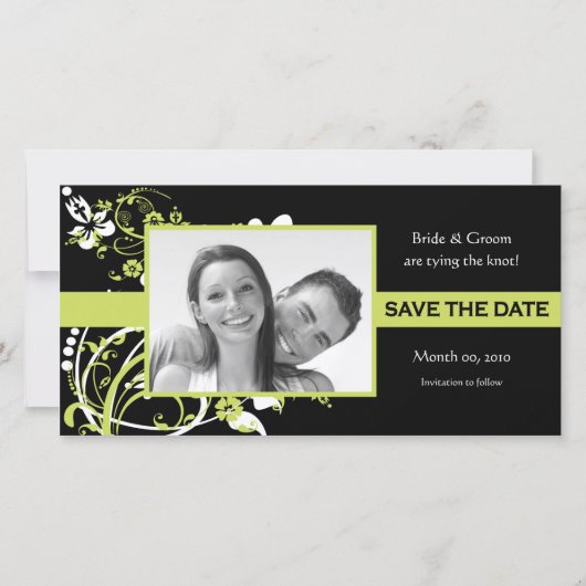 Lime Green en Black Bewaar de datum fotokaarten Save The Date (Voorkant)