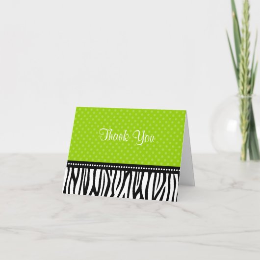 Lime Green en Black Zebra Polka Dot Bedankt (Voorkant)