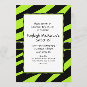 Lime Green en Black Zebra Stripes Sweet 16 Invita Kaart