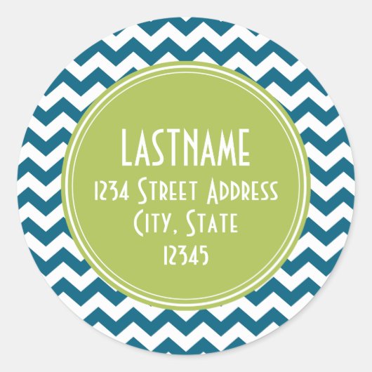 Lime Green en Blauwgroen Chevron Pattern Monogram Ronde Sticker (Voorkant)
