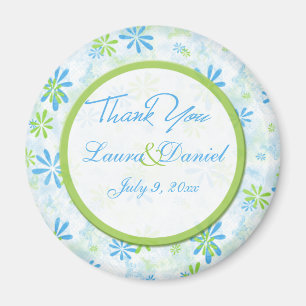 Lime Green en Blue Floral Wedding Favor Magnet Magneet