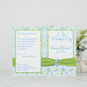 Lime Green en Blue Floral Wedding Programme (Staand voorkant)