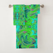 Lime Green en Blue Groovy Abstract Retro Art Bad Handdoek (Insitu)