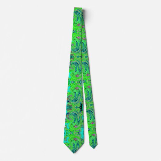 Lime Green en Blue Groovy Abstract Retro Art Stropdas (Voorkant)