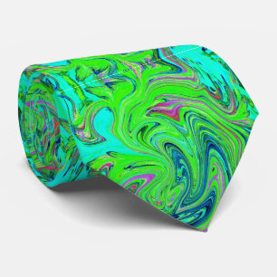 Lime Green en Blue Groovy Abstract Retro Art Stropdas