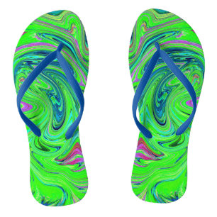 Lime Green en Blue Groovy Abstract Retro Art Teenslippers