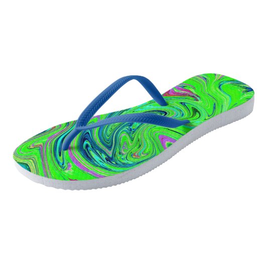 Lime Green en Blue Groovy Abstract Retro Art Teenslippers (Schuin)