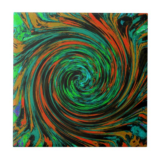 Lime Green en Oranje Abstract Retro Twirl Tegeltje (Voorkant)