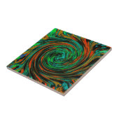 Lime Green en Oranje Abstract Retro Twirl Tegeltje (Zijkant)