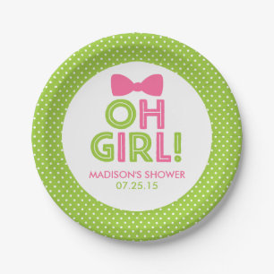 Lime Green en Pink Oh Girl Polka Dot Borden Papieren Bordje