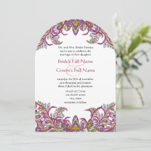 Lime Green en Raspberry Damask Wedding Invitation Kaart