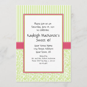 Lime Green en Roze Sweet 16 Uitnodiging