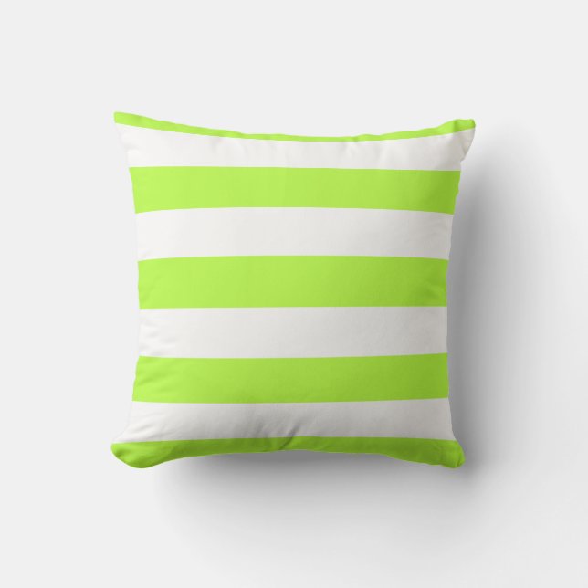 Lime Green en White Bold Stripes Kussen (Voorkant)