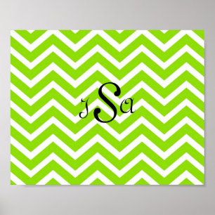 Lime Green en White Chevron Monogram Wall Art Poster