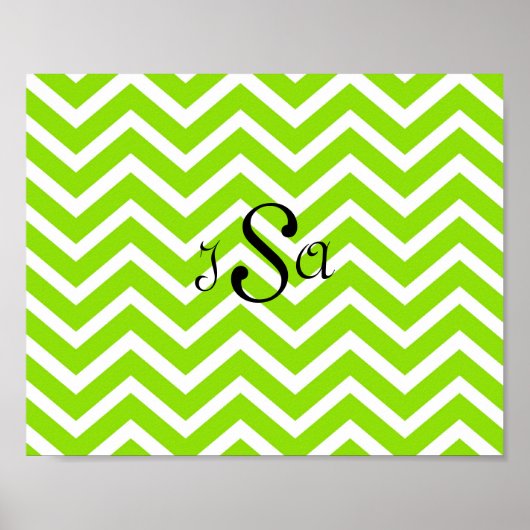 Lime Green en White Chevron Monogram Wall Art Poster (Voorkant)