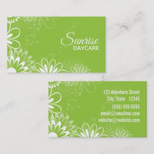 Lime Green en White Floral Daycare Visitekaartje (Voorkant / Achterkant)