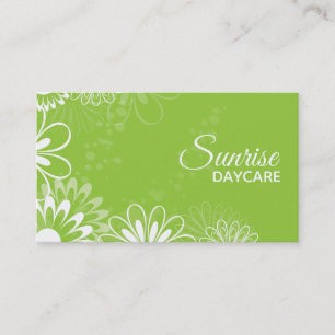 Lime Green en White Floral Daycare Visitekaartje