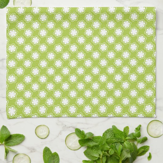 Lime Green en White Flower Pattern Theedoek (Gevouwen)