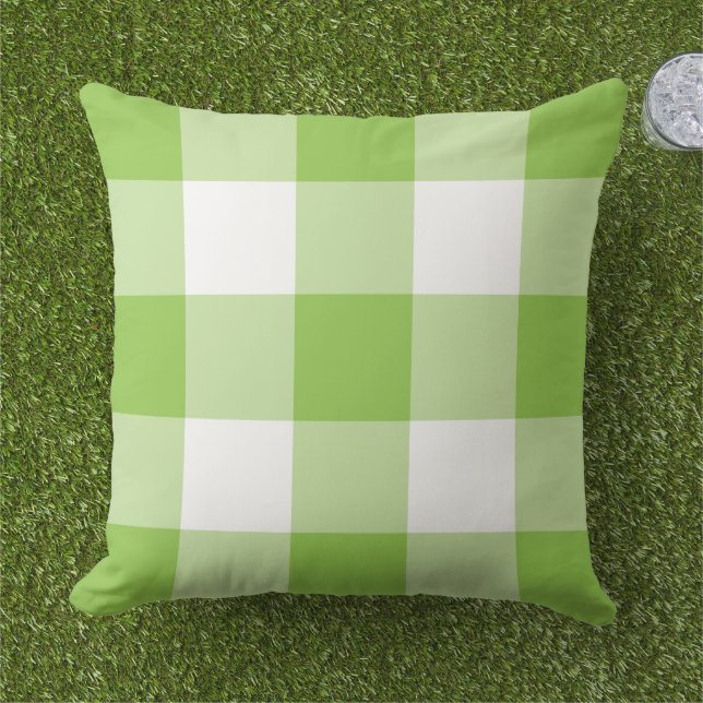 Lime Green en White Gingham Pset Pattern Buitenkussen (Gras)