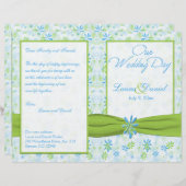 Lime Green et Blue Floral Wedding Programme (Devant / Derrière)