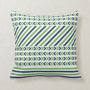 Lime Green et Marine Blue Stripes Coussin
