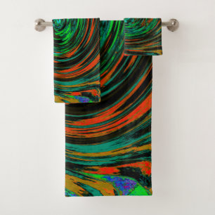 Lime Green et Orange Abstrait Retro Twirl
