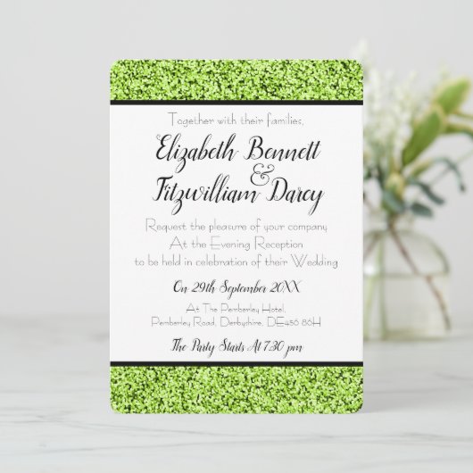 Lime Green Faux Glitter Avonduitnodiging Kaart (Staand voorkant)